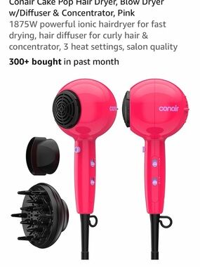 Conair Pink Compact Hair Dryer with Diffuser & Concentrator
